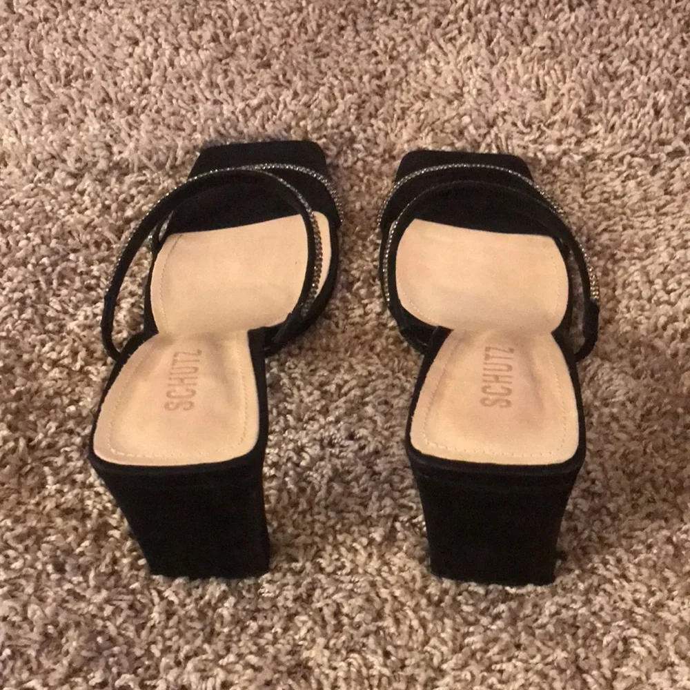 Schutz Salwa Black Suede Rhinestone Strap Sandals size 10.5